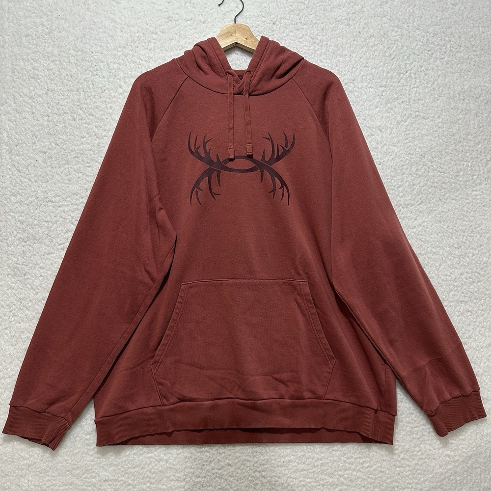 Under Armour Men's Rival Pullover Fleece Camo Antlers Hoodie Cinna Red Size 2XL